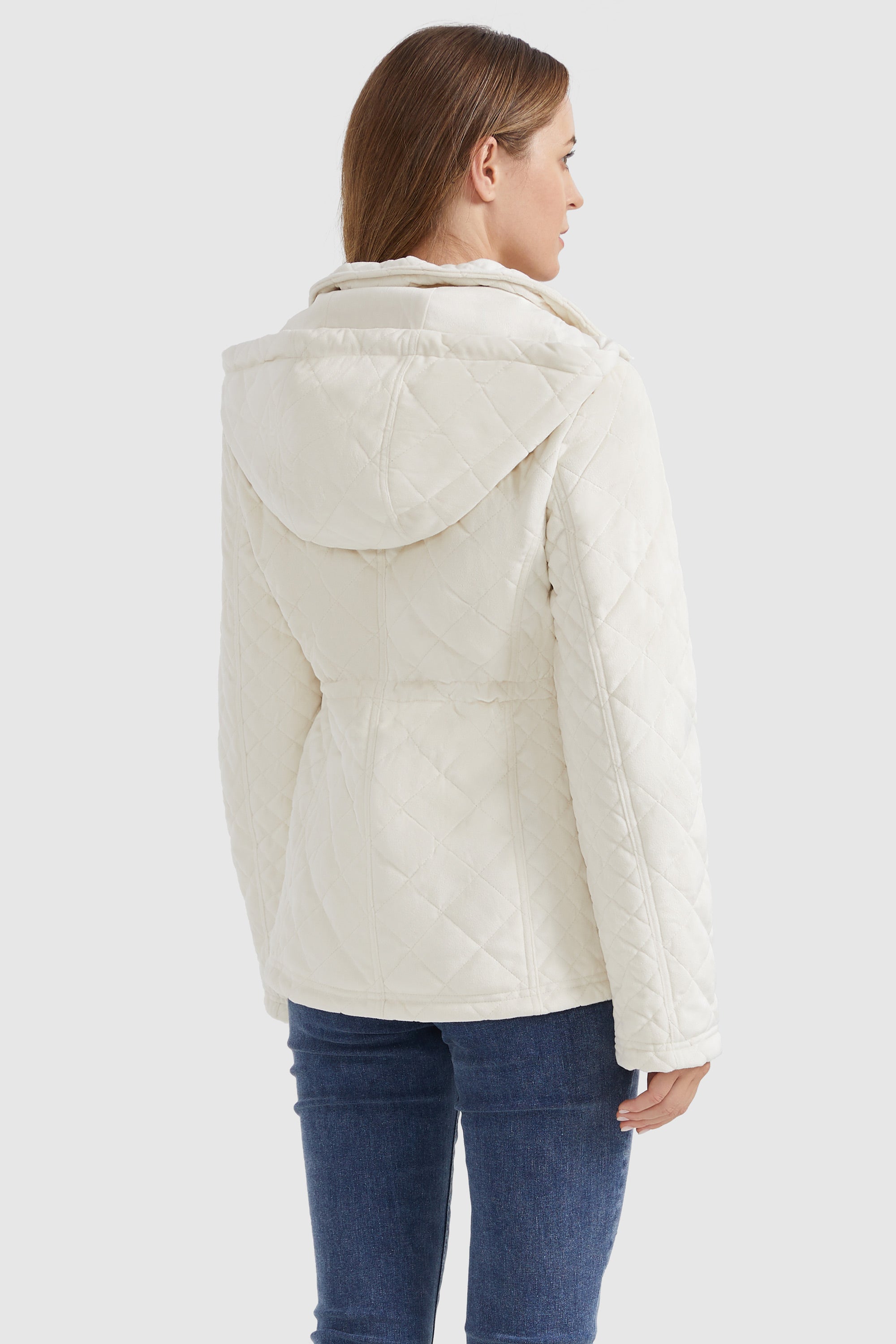 Orolay-Diamond Quilted Drawstring Waist Winter Coat-#color_White