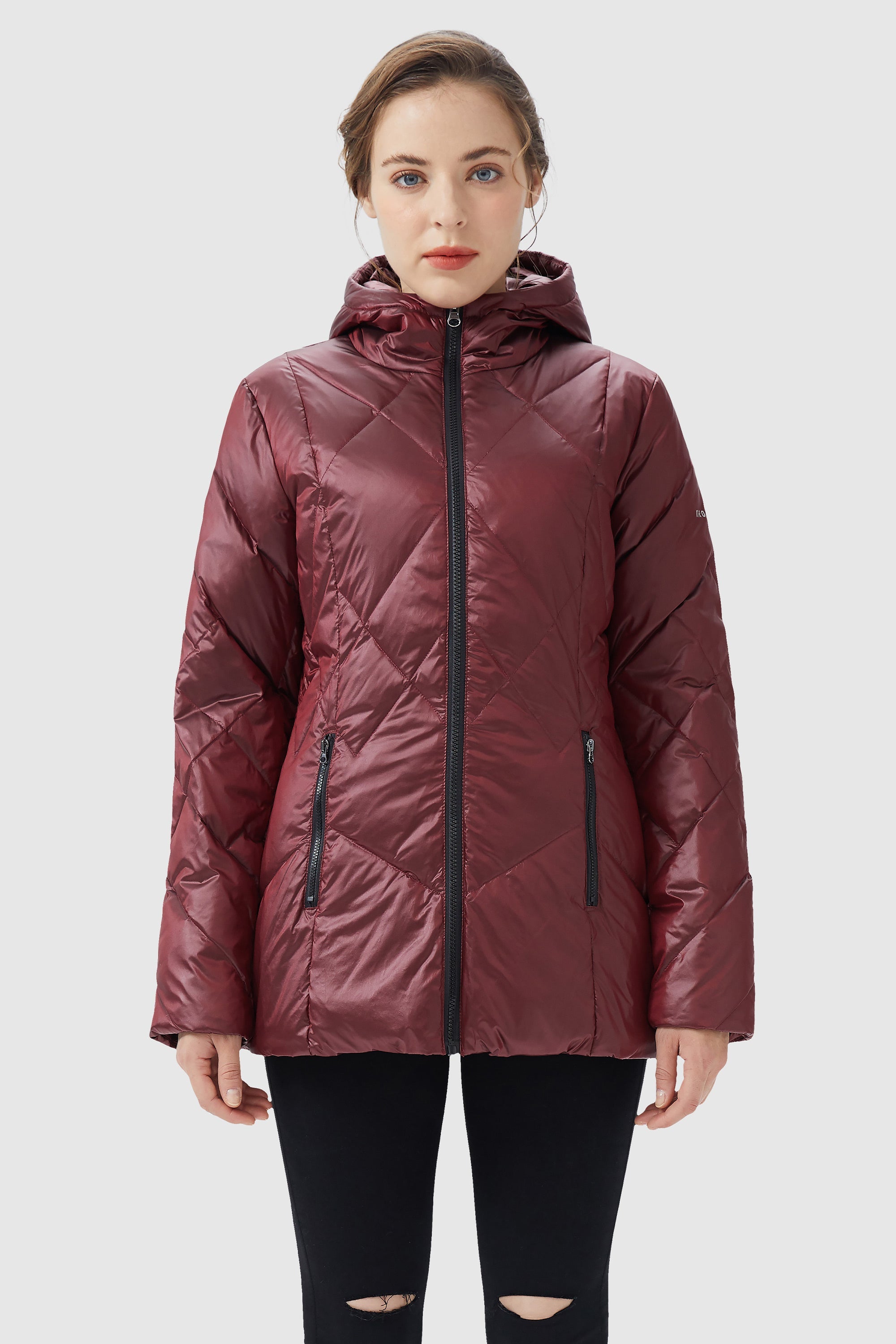 Orolay-Diamond Quilted Jacket with Hood-#color_Syrah