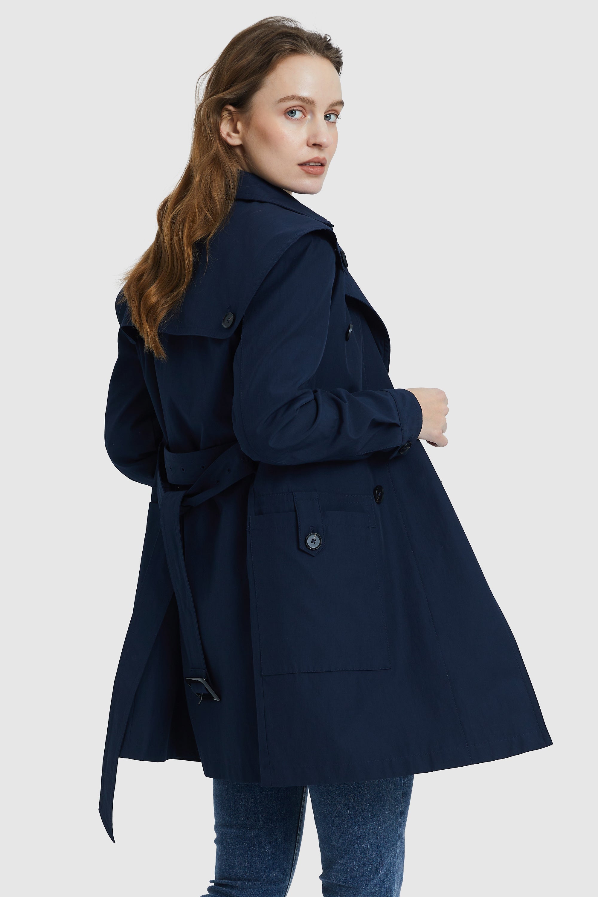 Orolay-Double-Breasted Belted Lapel Trench-#color_Pageant Blue