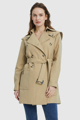 Orolay-Double-Breasted Belted Lapel Trench-#color_Frosted Almond