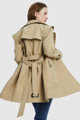 Orolay-Double-Breasted Belted Lapel Trench-#color_Frosted Almond