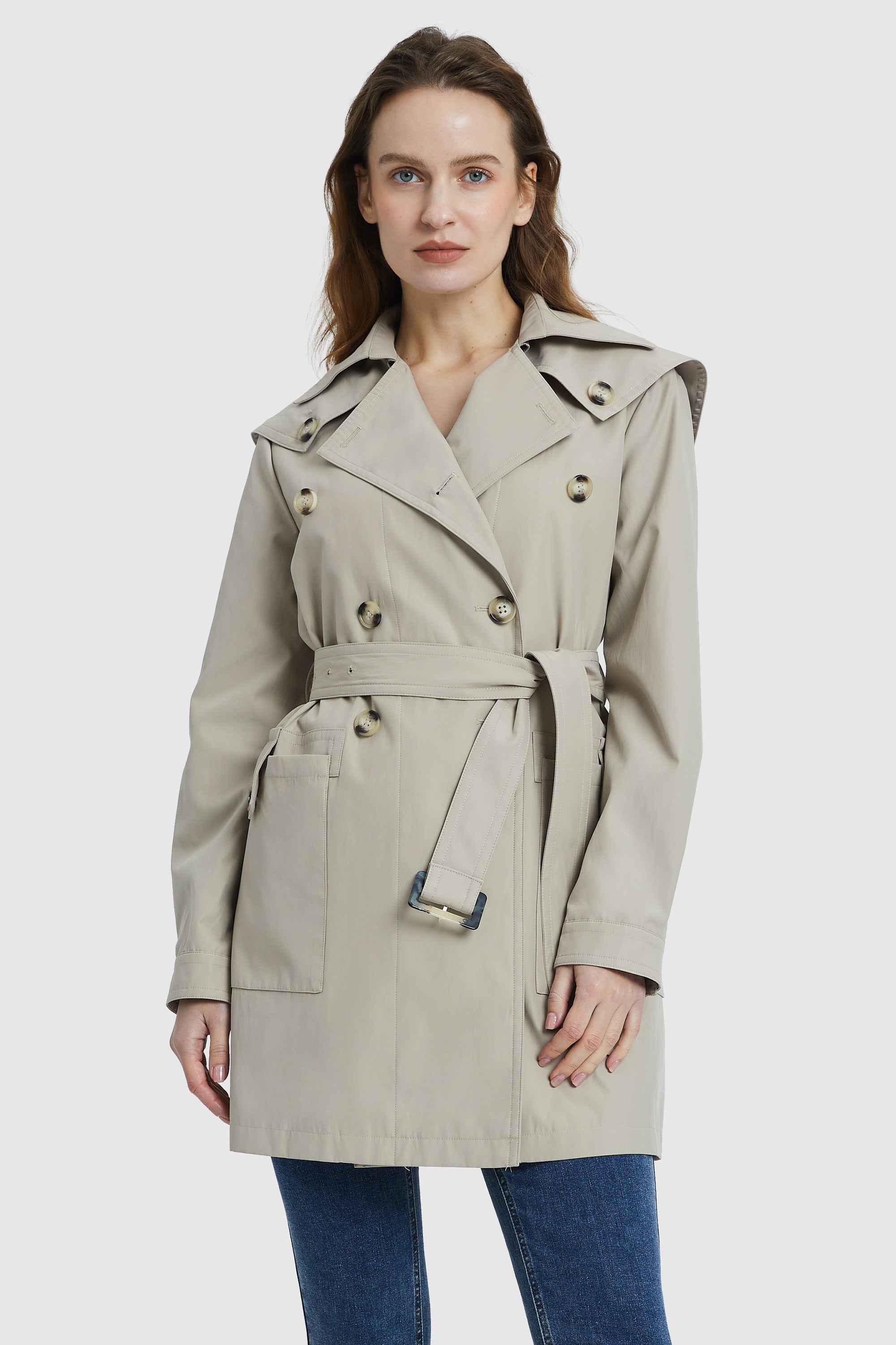 Orolay-Double-Breasted Belted Lapel Trench-#color_Moonstruck