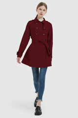 Orolay-Double-Breasted Short Belted Trench-#color_Syrah