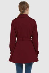 Orolay-Double-Breasted Short Belted Trench-#color_Syrah