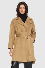 Orolay-Double-Breasted Suede Trench-#color_Sand