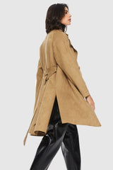 Orolay-Double-Breasted Suede Trench-#color_Sand