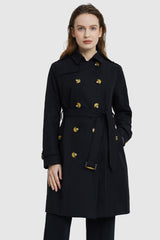 Orolay-Double-Breasted Trench-#color_Black