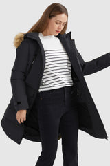 Orolay-Drawstring Hooded Thickened Down Coat-#color_Black