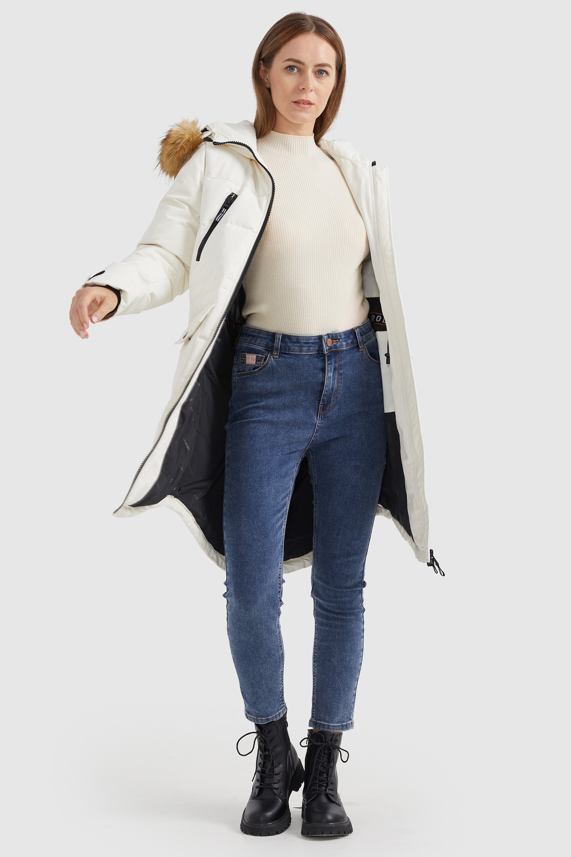 Orolay-Drawstring Hooded Thickened Down Coat-#color_White