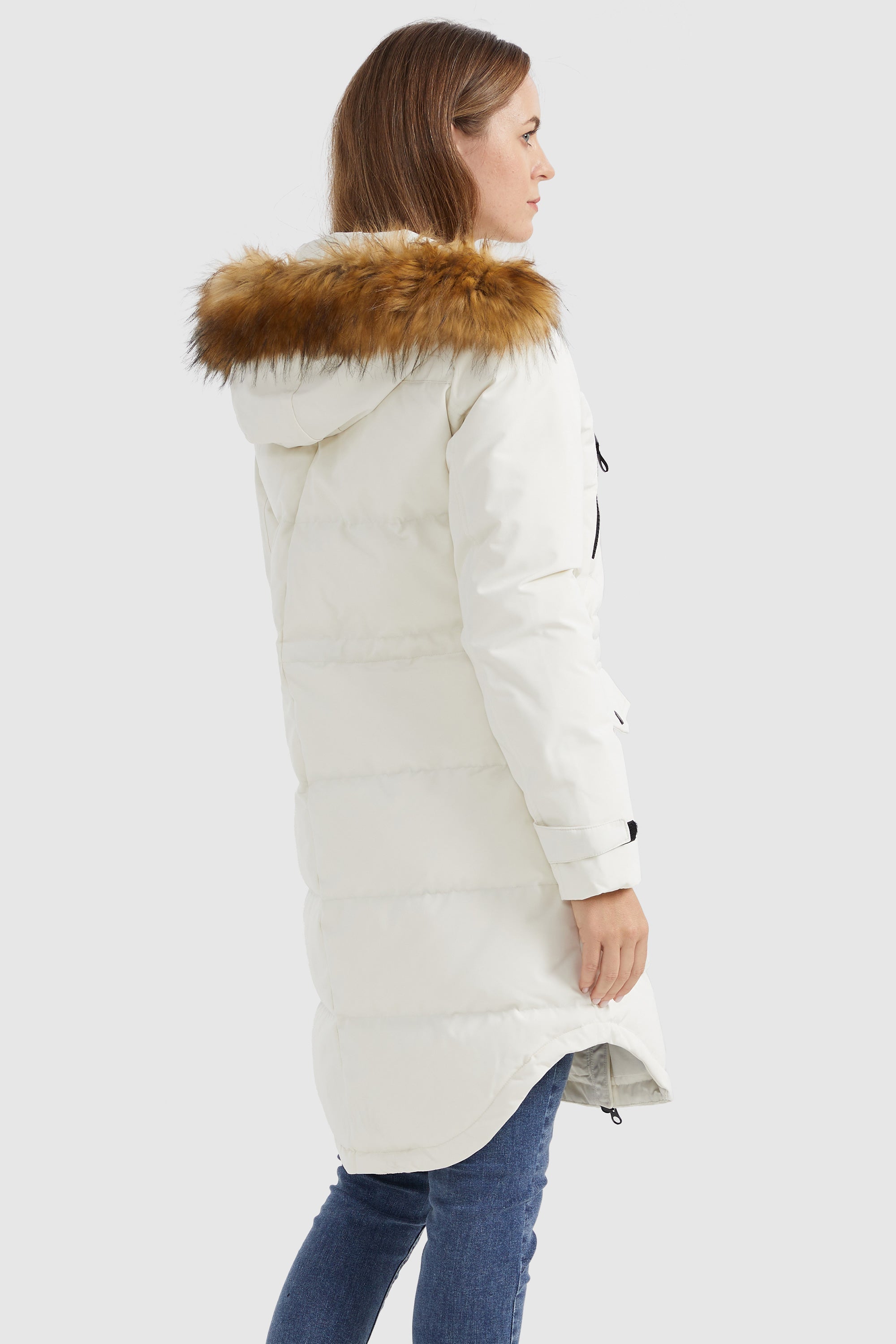 Orolay-Drawstring Hooded Thickened Down Coat-#color_White