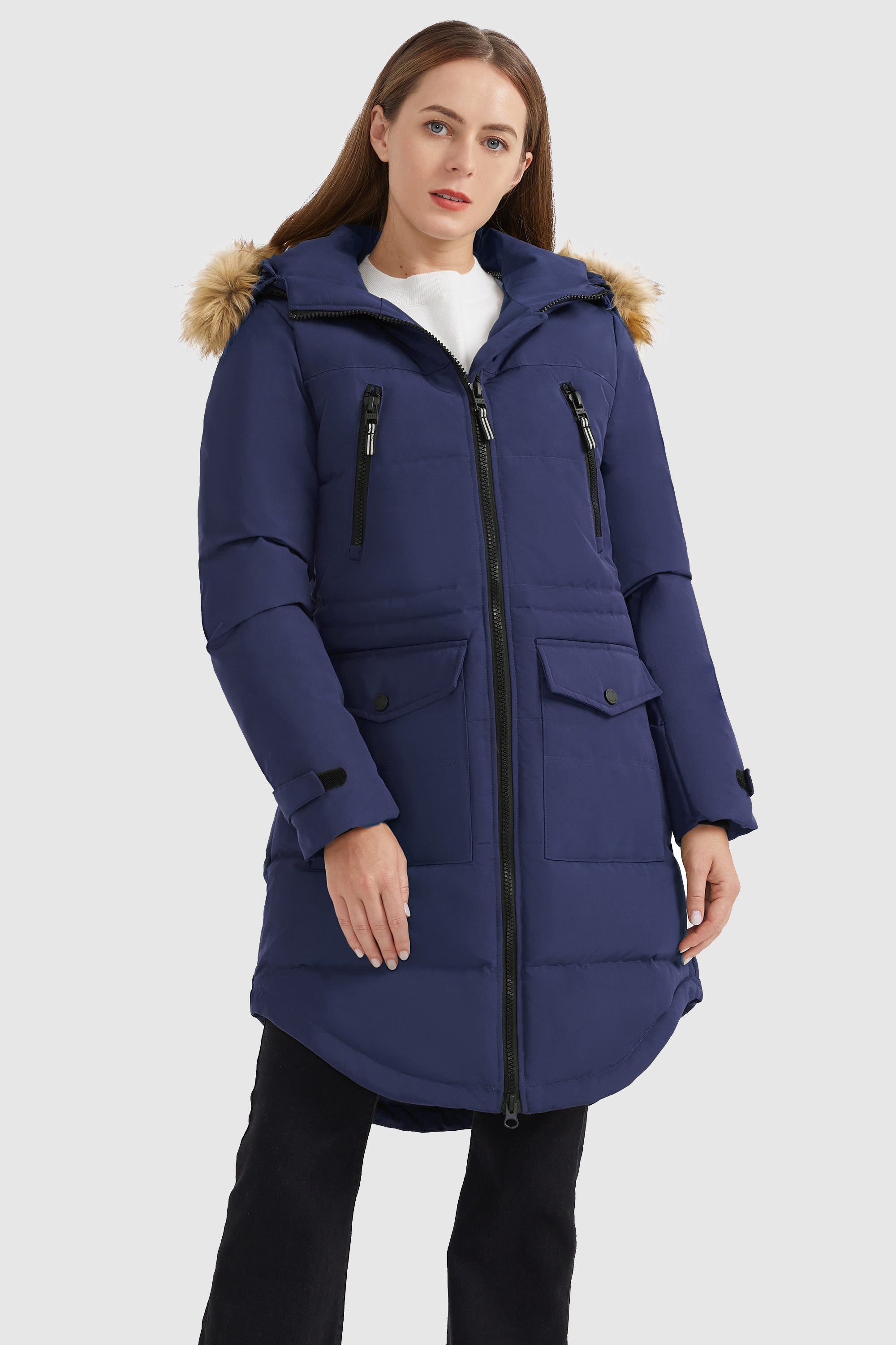 Orolay-Drawstring Hooded Thickened Down Coat-#color_Beacon Blue