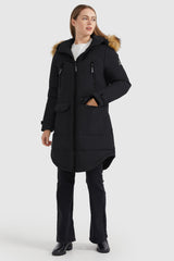 Orolay-Drawstring Hooded Thickened Down Coat-#color_Black