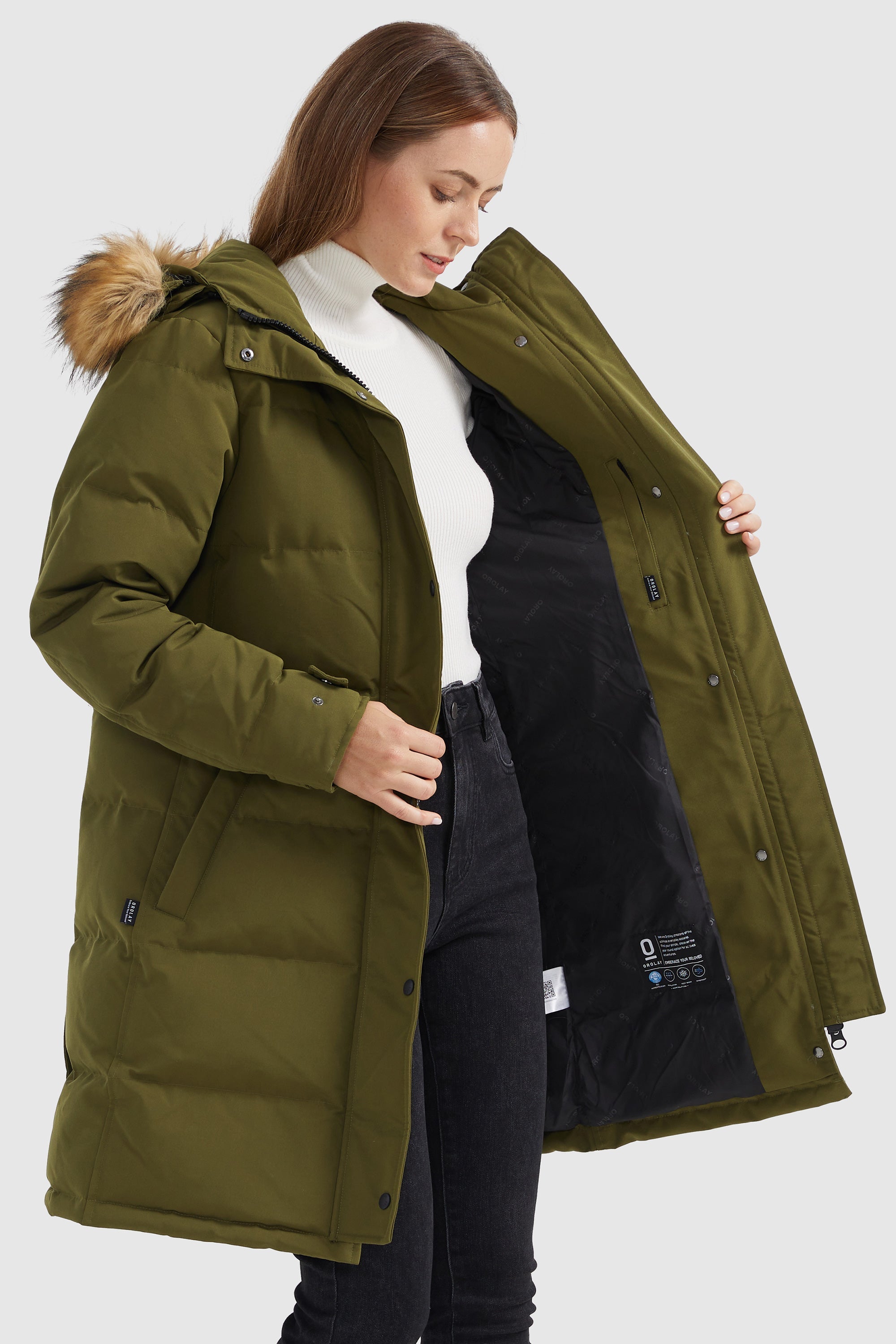 Orolay-Drawstring Hooded Thickened Puffer Down Coat-#color_Fir Green