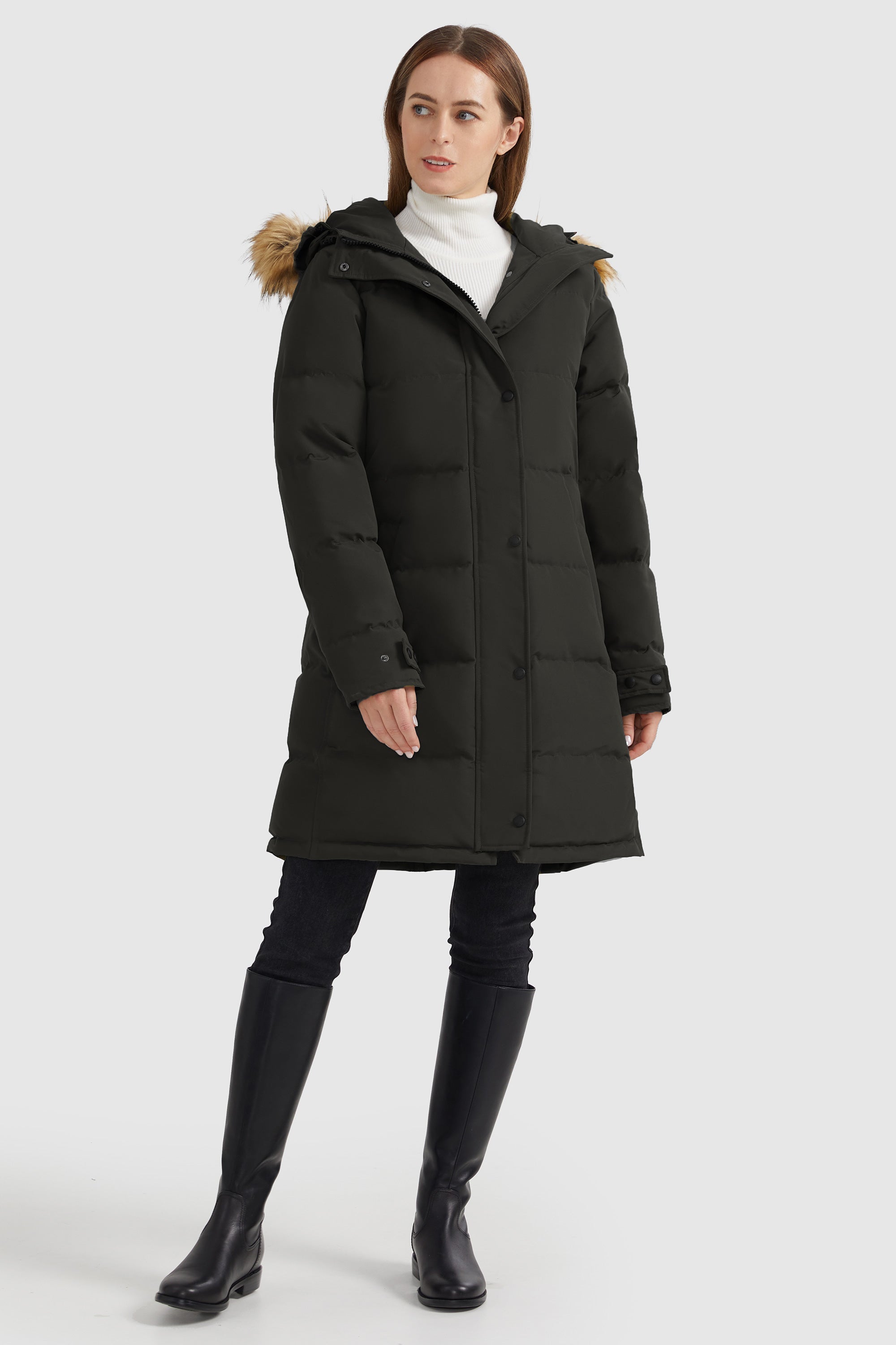 Orolay-Drawstring Hooded Thickened Puffer Down Coat-#color_Black