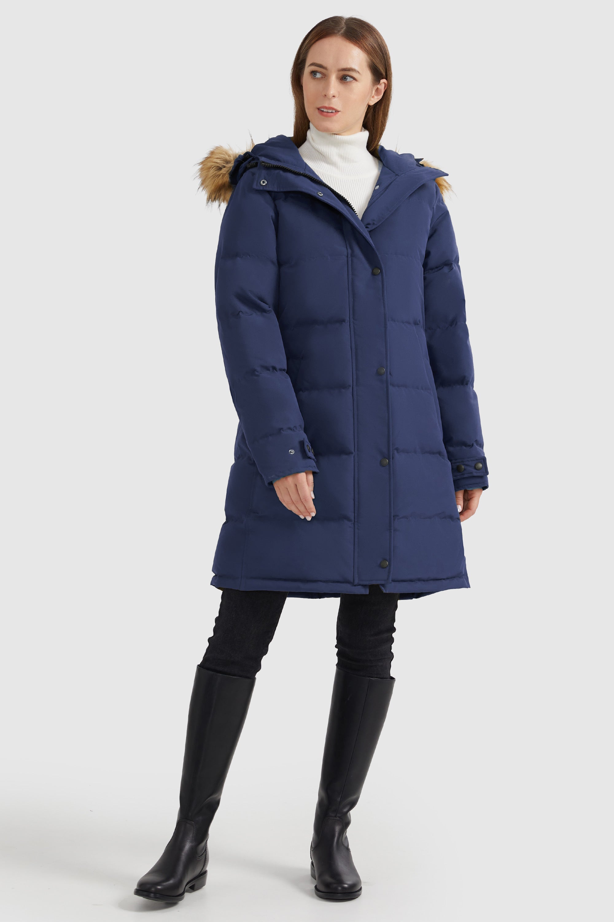 Orolay-Drawstring Hooded Thickened Puffer Down Coat-#color_Beacon Blue