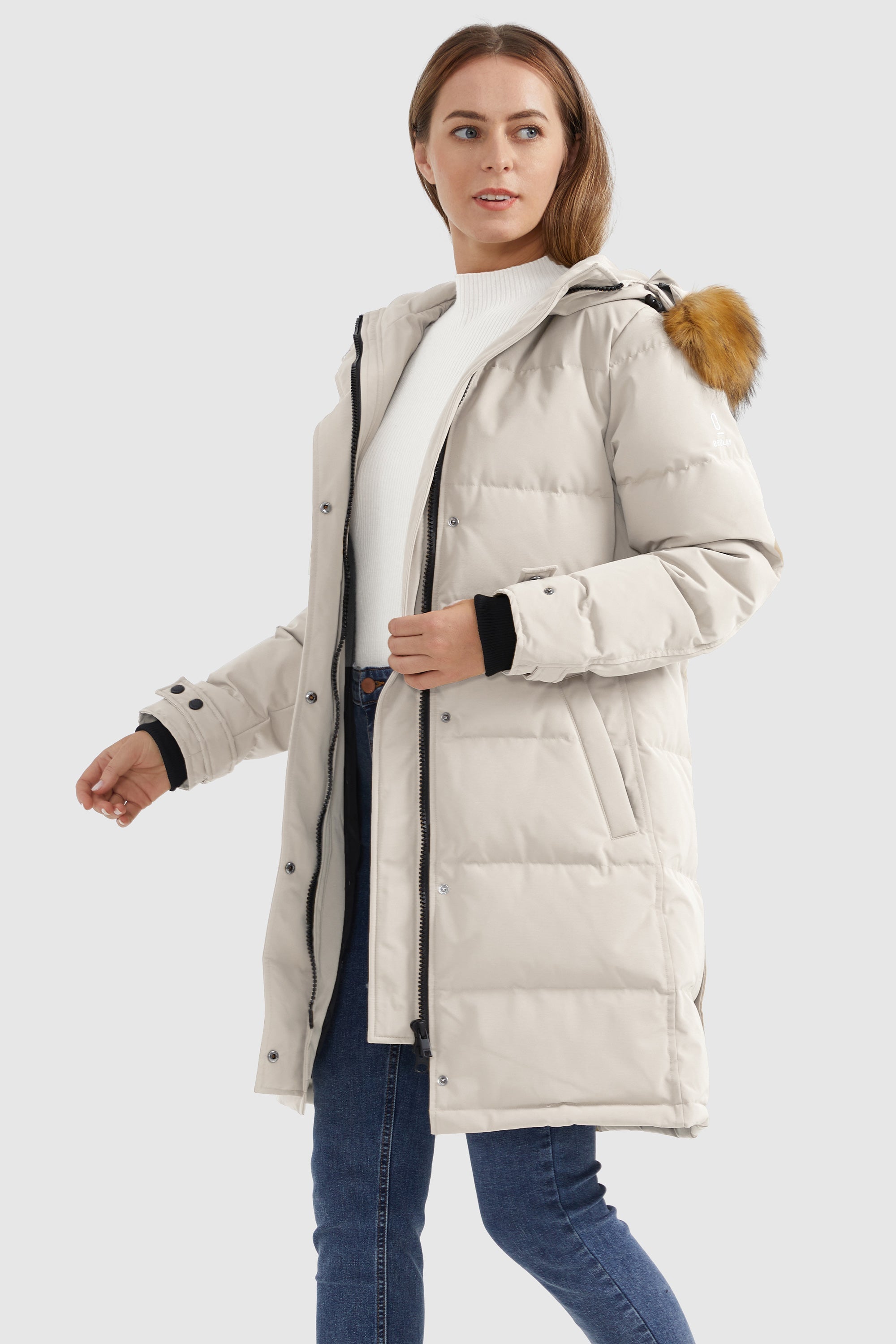 Orolay-Drawstring Hooded Thickened Puffer Down Coat-#color_Tofu