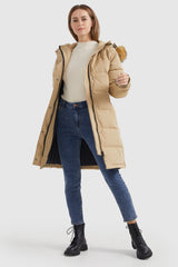 Orolay-Drawstring Hooded Thickened Puffer Down Coat-#color_Sand