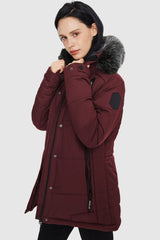 Orolay-Faux Fur Hooded Mountain Parka-#color_Syrah