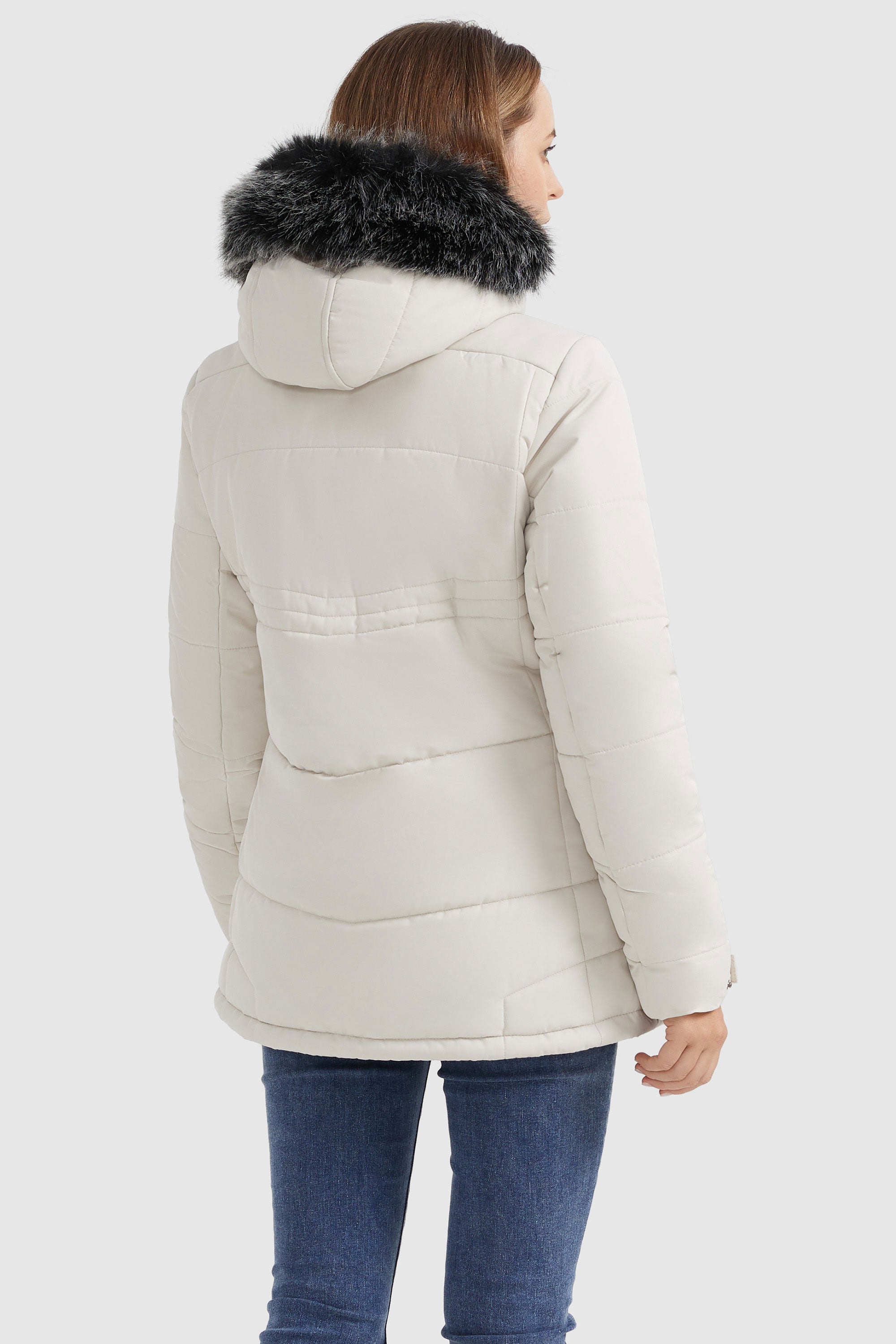 Orolay-Faux Fur Hooded Mountain Parka-#color_White