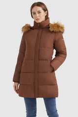 Orolay-Faux Fur Hooded Winter Puffer Coat-#color_Clove