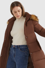 Orolay-Faux Fur Hooded Winter Puffer Coat-#color_Clove