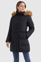 Orolay-Faux Fur Hooded Winter Puffer Coat-#color_Black