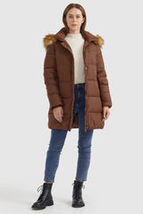 Orolay-Faux Fur Hooded Winter Puffer Coat-#color_Clove