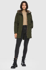 Orolay-Faux Fur Lined Military Fleece Parka-#color_Chive