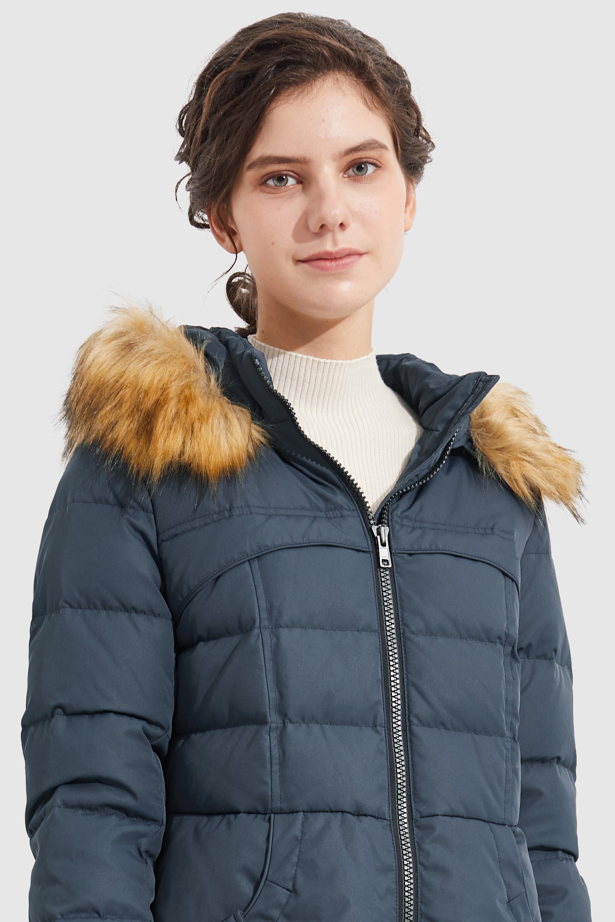 Orolay-Faux Fur Qulited Puffer Down Jacket-#color_Majolica Blue