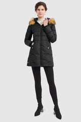 Orolay-Faux Fur Qulited Puffer Down Jacket-#color_Black