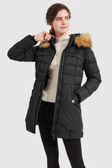 Orolay-Faux Fur Qulited Puffer Down Jacket-#color_Black