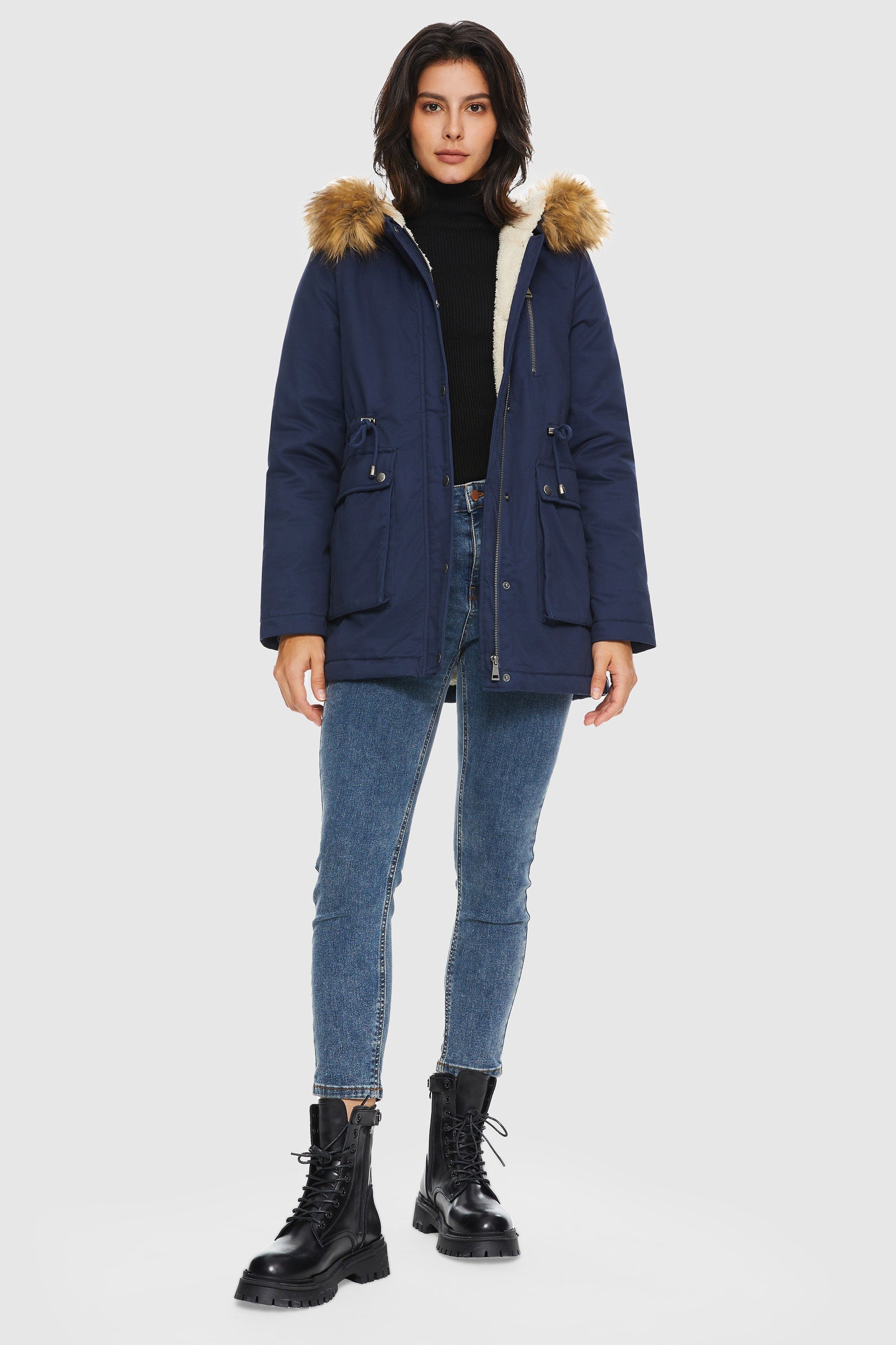 Orolay-Faux Fur Thickened Hooded Parka Jacket-#color_Beacon Blue