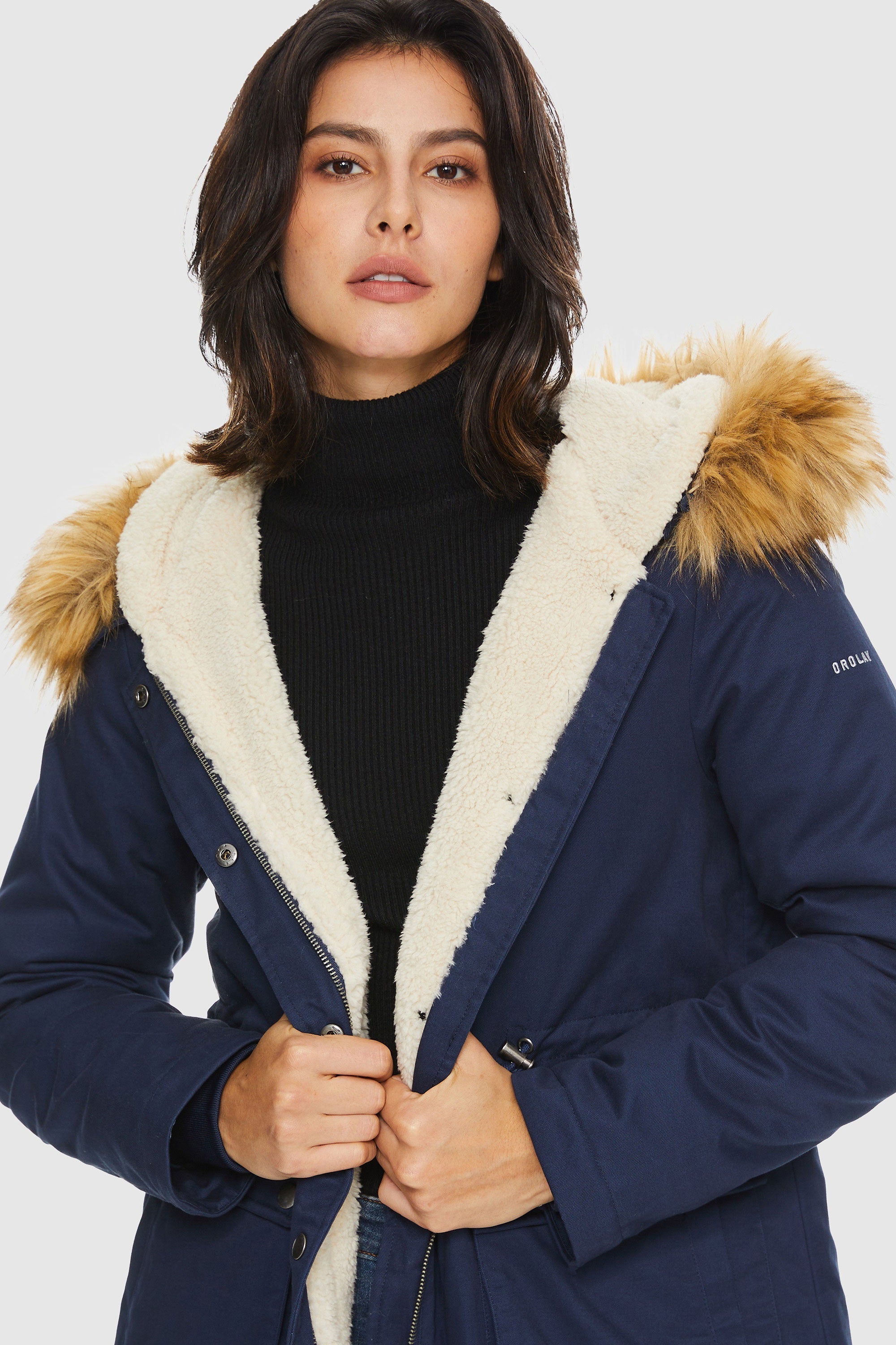 Orolay-Faux Fur Thickened Hooded Parka Jacket-#color_Beacon Blue