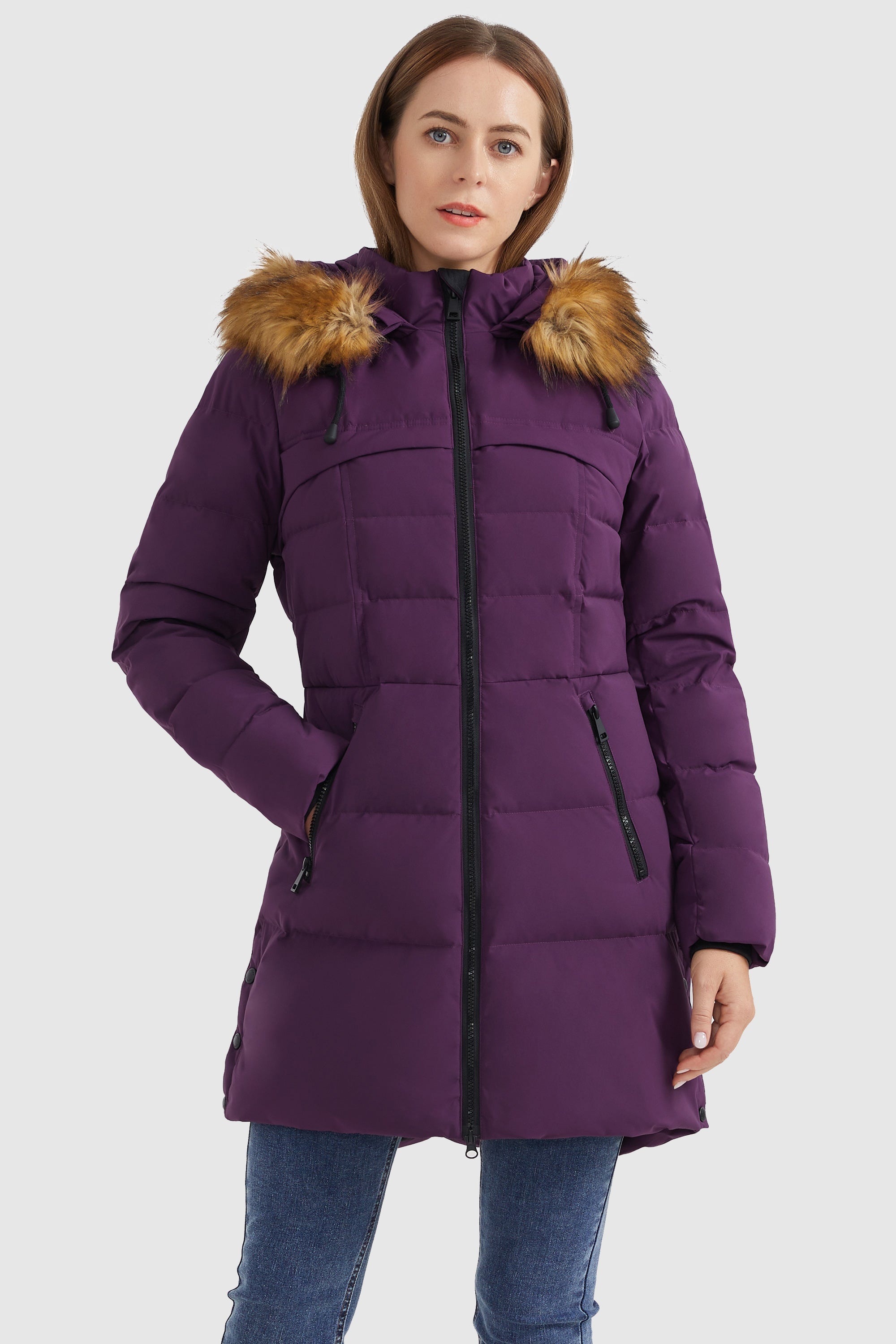 Orolay-Faux Fur Trim Hood Winter Down Jacket-#color_Charisma