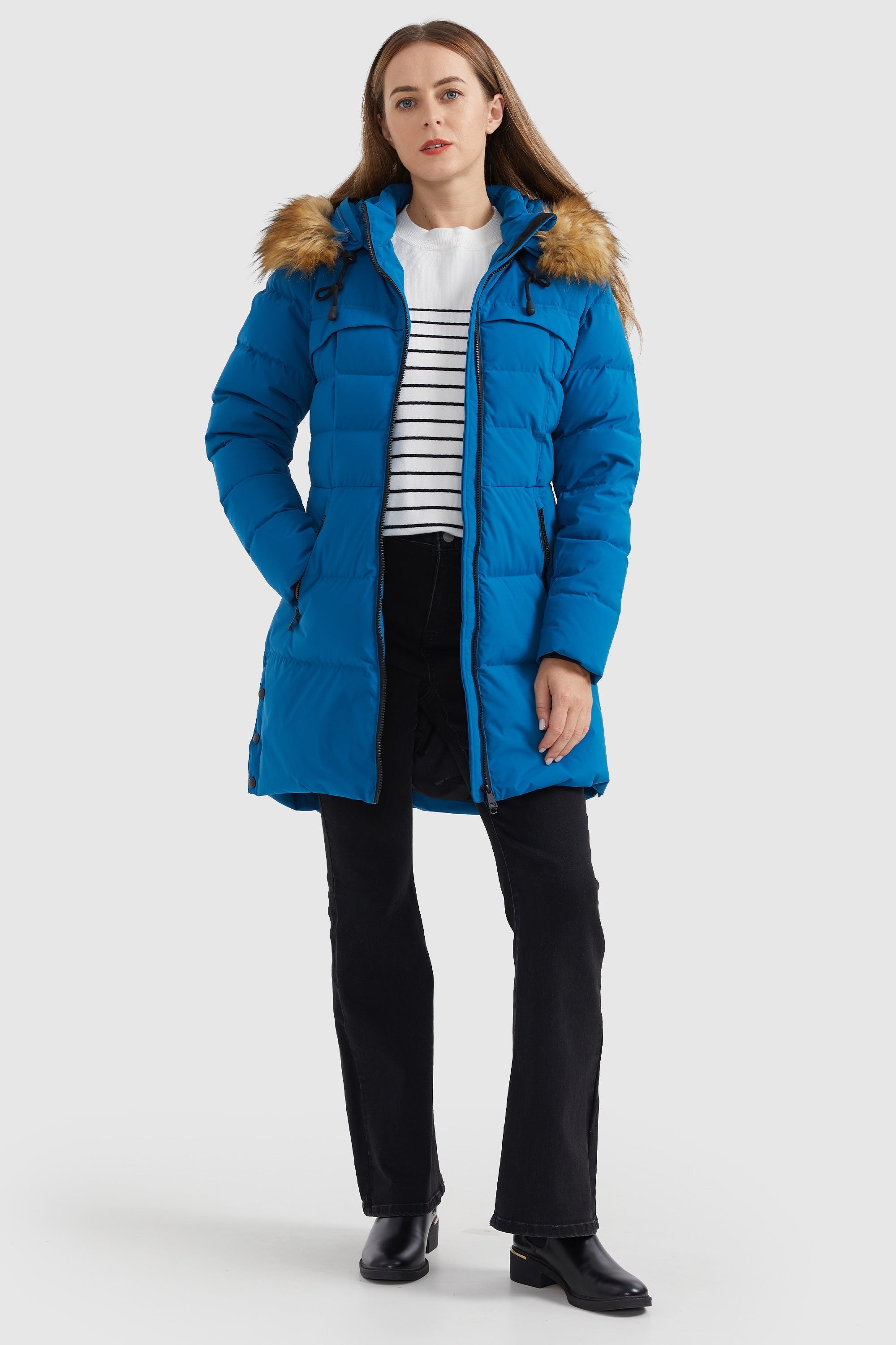 Orolay-Faux Fur Trim Hood Winter Down Jacket-#color_Directoire Blue