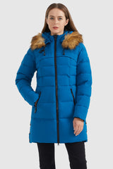 Orolay-Faux Fur Trim Hood Winter Down Jacket-#color_Directoire Blue