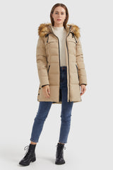 Orolay-Faux Fur Trim Hood Winter Down Jacket-#color_Sand