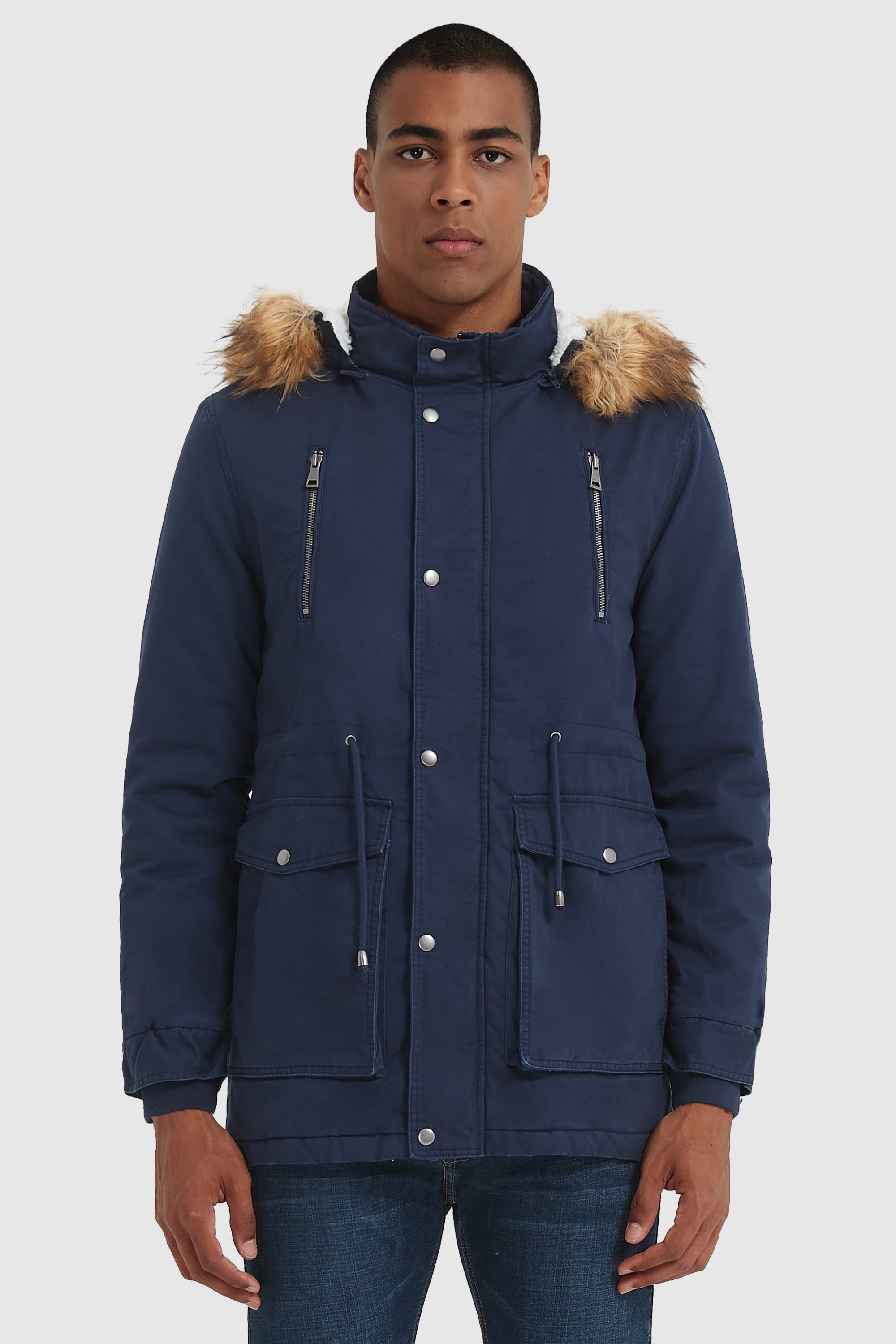 Orolay-Faux Fur Winter Parka Jacket- #color_True Blue