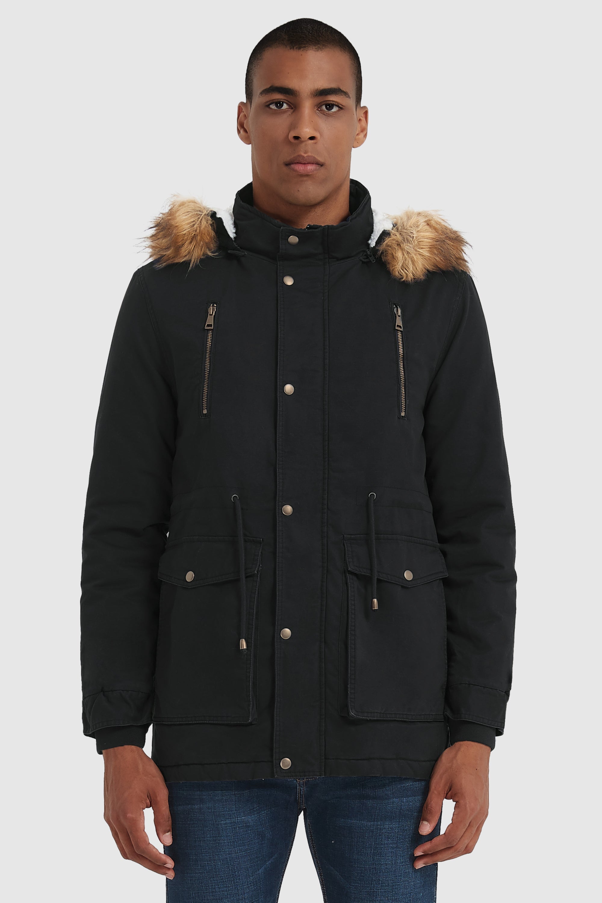 Orolay-Faux Fur Winter Parka Jacket- #color_black