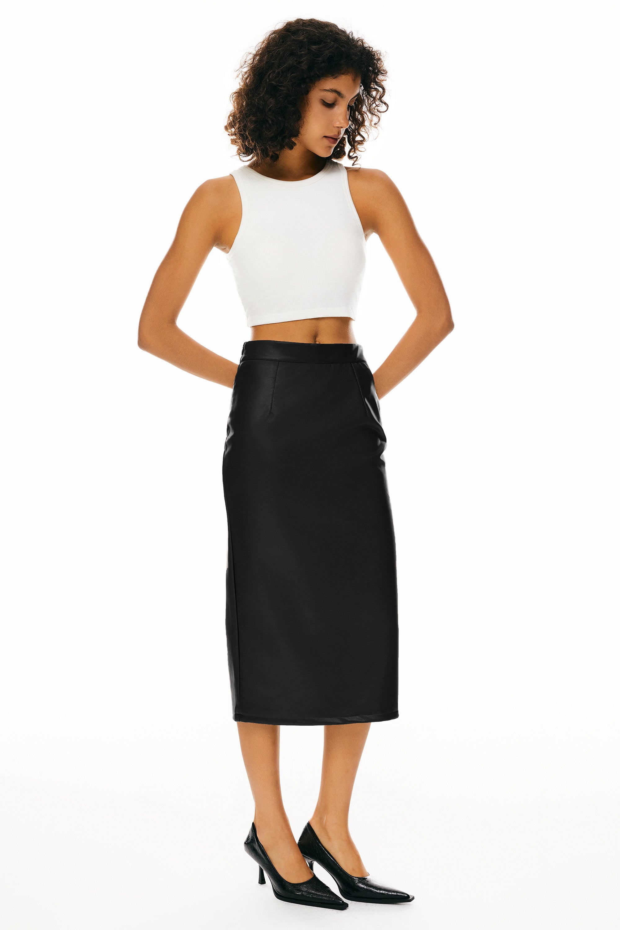 Orolay-Faux Leather Pencil Skirts-Image 1 of Faux Leather Pencil Skirts from Orolay - #color_Ink