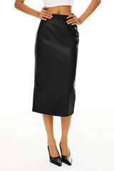 Orolay-Faux Leather Pencil Skirts-Image 2 of Faux Leather Pencil Skirts from Orolay - #color_Ink