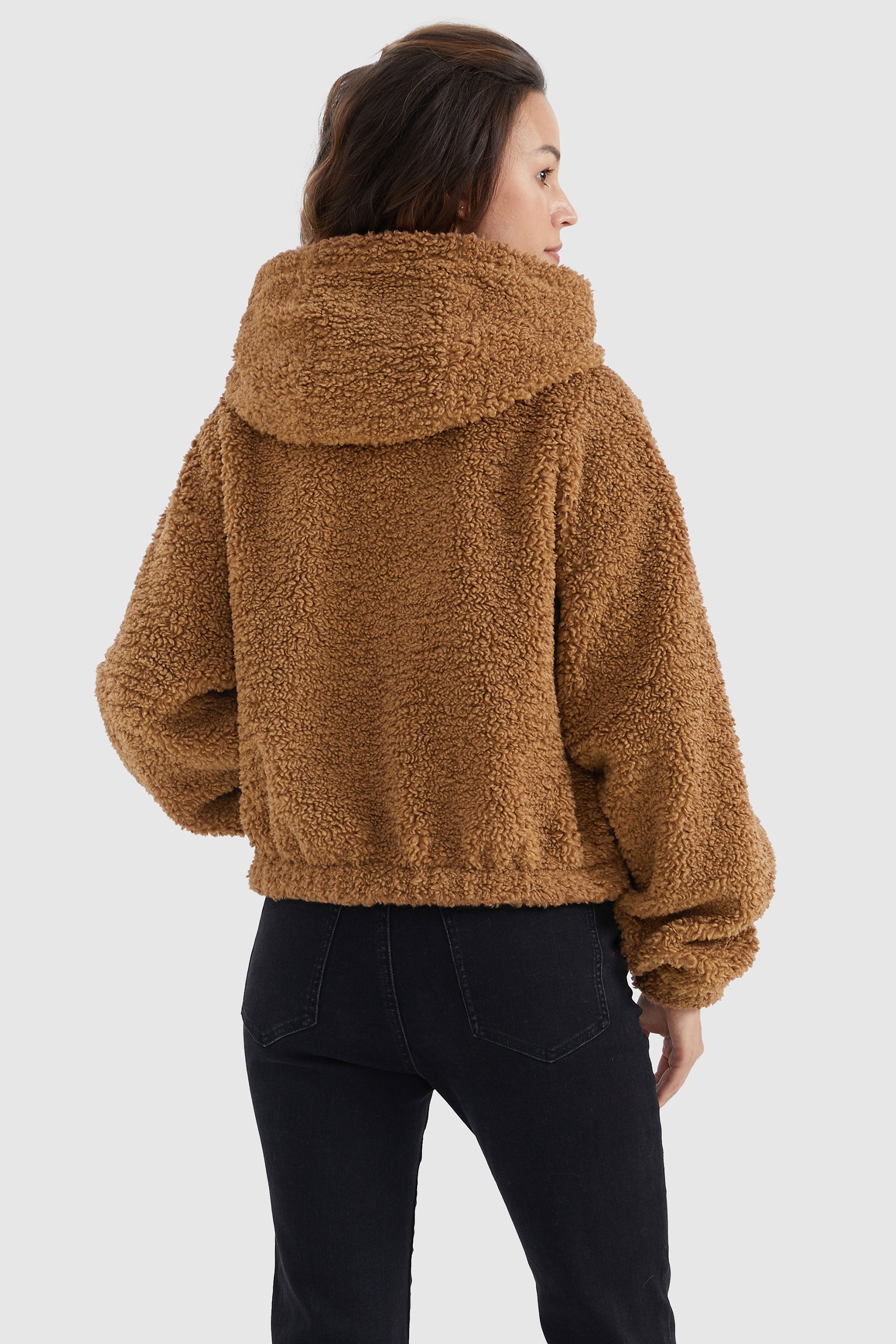 Orolay-Fleece Cropped Drop Shoulder Coat-#color_Nuthatch