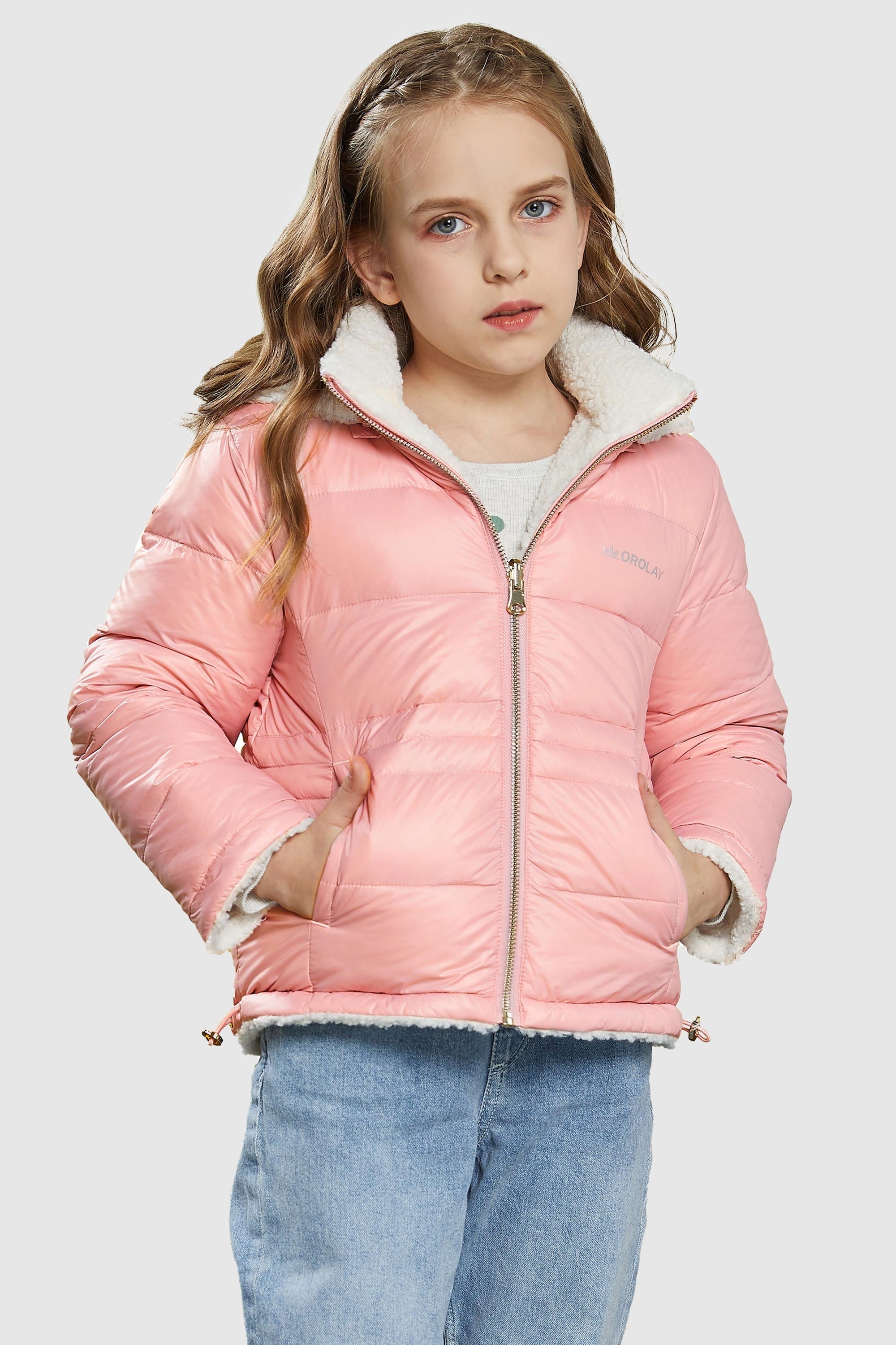 Orolay-Fleece Down Warm Hooded Puffer Jacket-#color_Seashell Pink