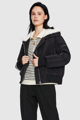 Orolay-Fleece Lined Bomber Jacket-#color_Black