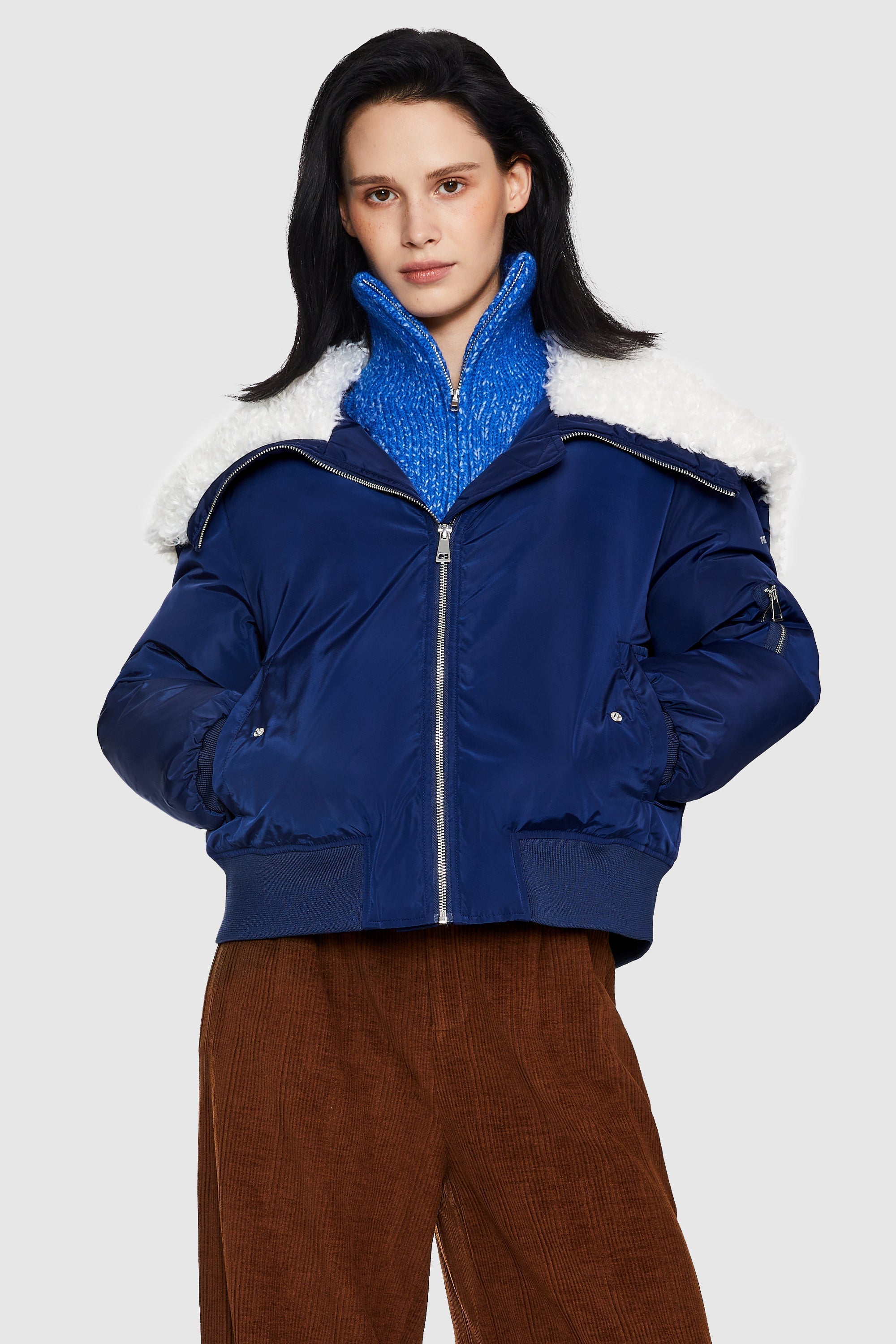 Orolay-Fleece Lined Bomber Jacket-#color_Bluing