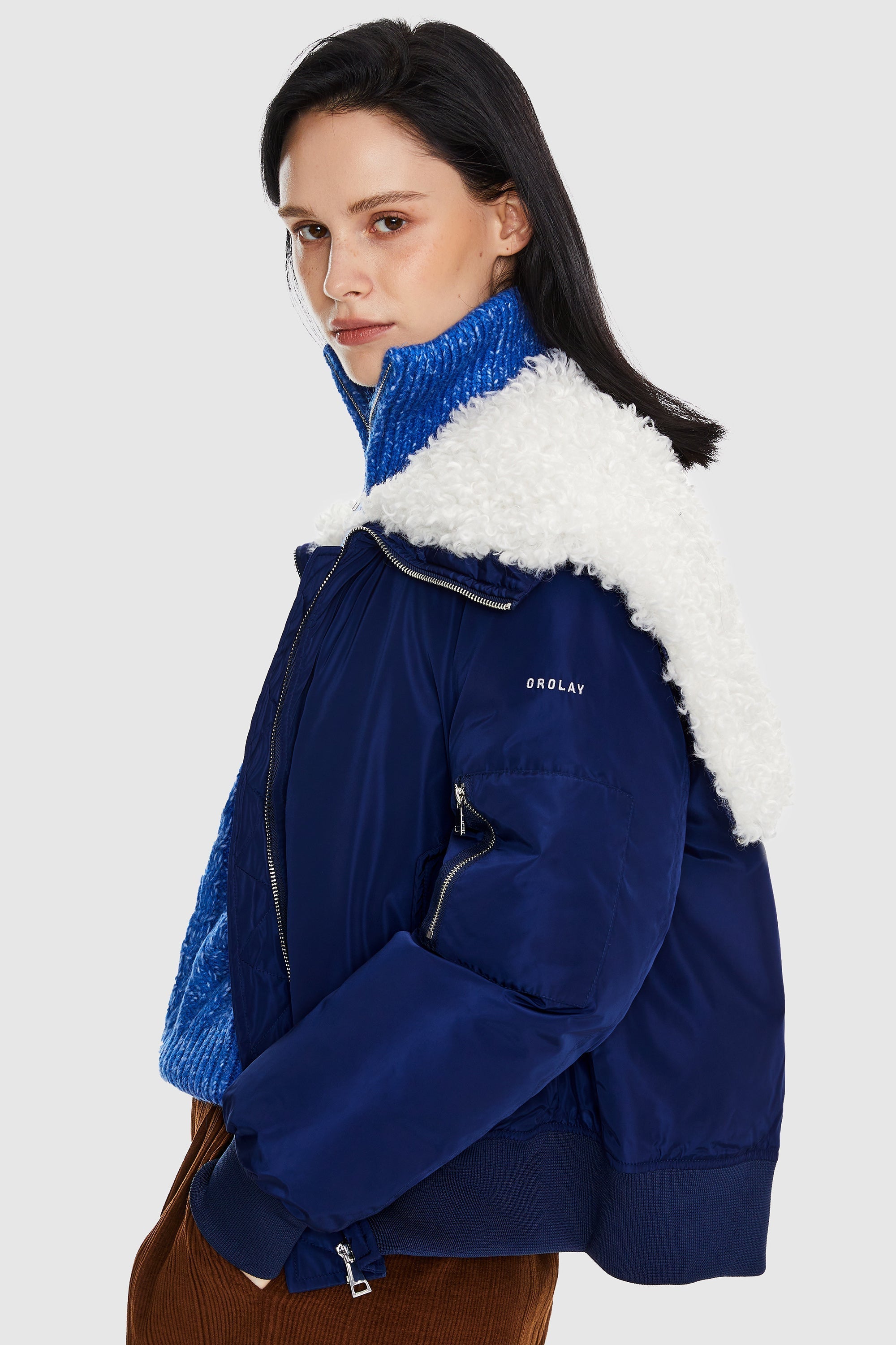 Orolay-Fleece Lined Bomber Jacket-#color_Bluing