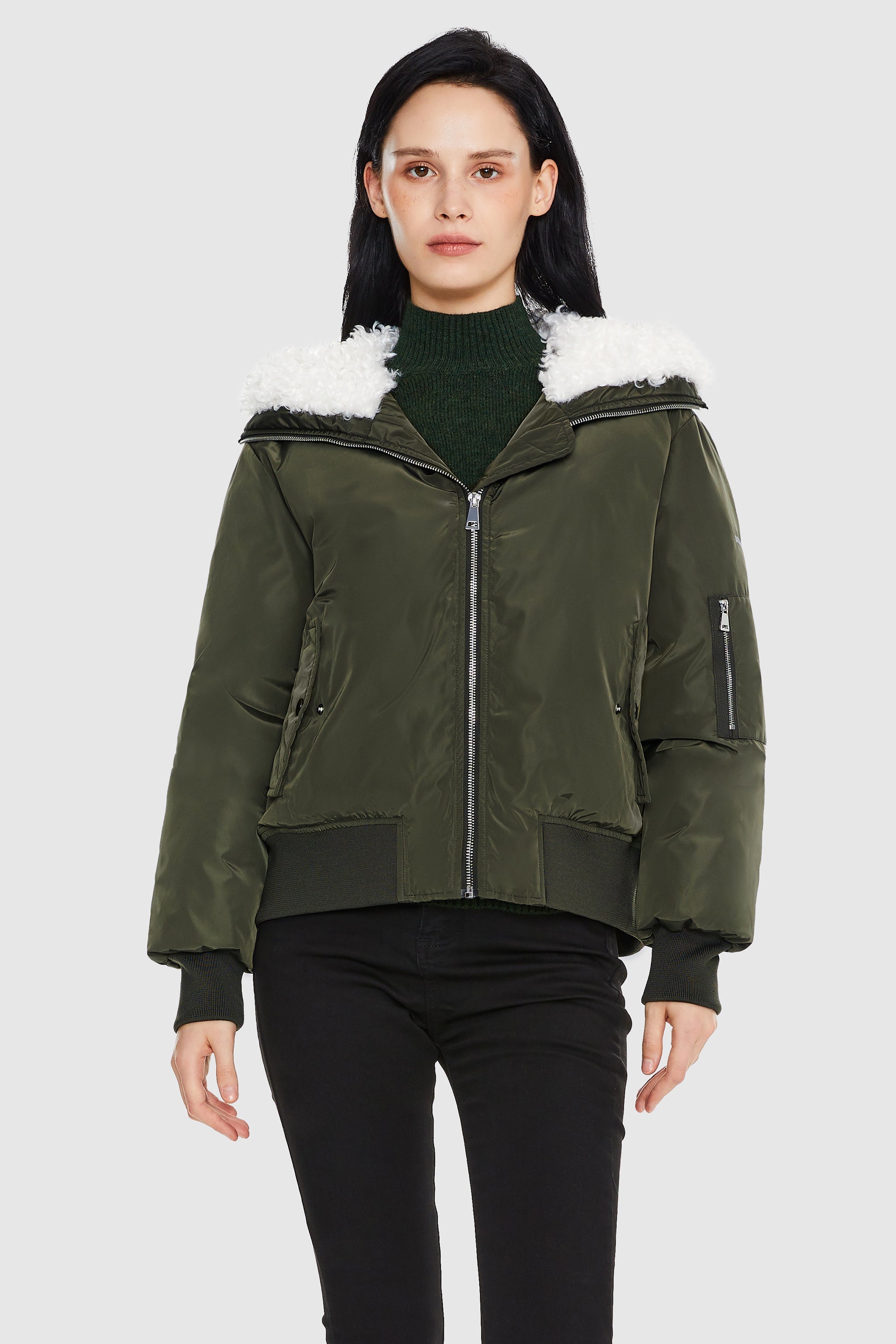 Orolay-Fleece Lined Bomber Jacket-#color_Chive