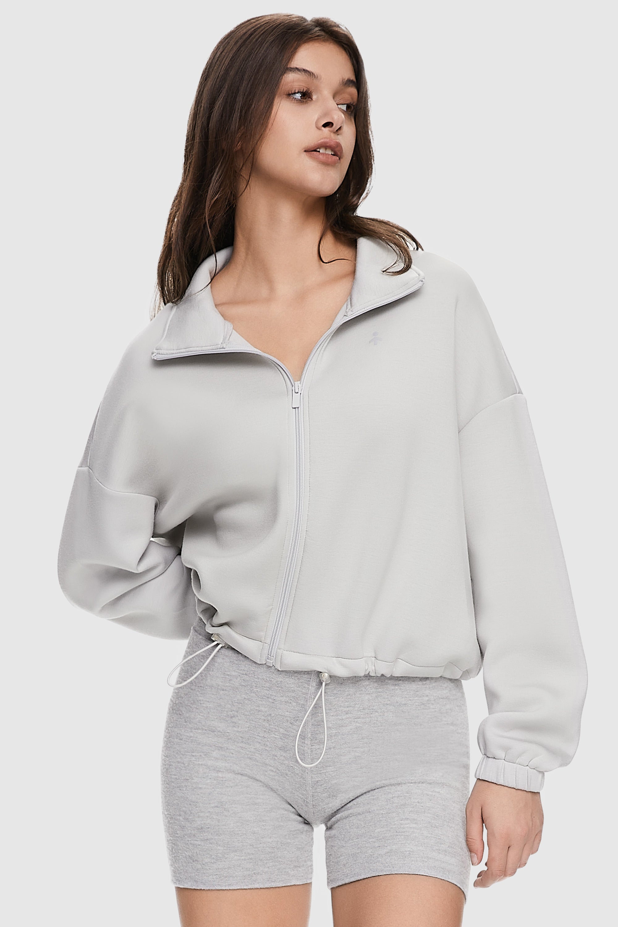 Orolay-Full Zip Cropped Sweatshirt-Image 2 of Full Zip Cropped Sweatshirt from Orolay - #color_Lightgrey