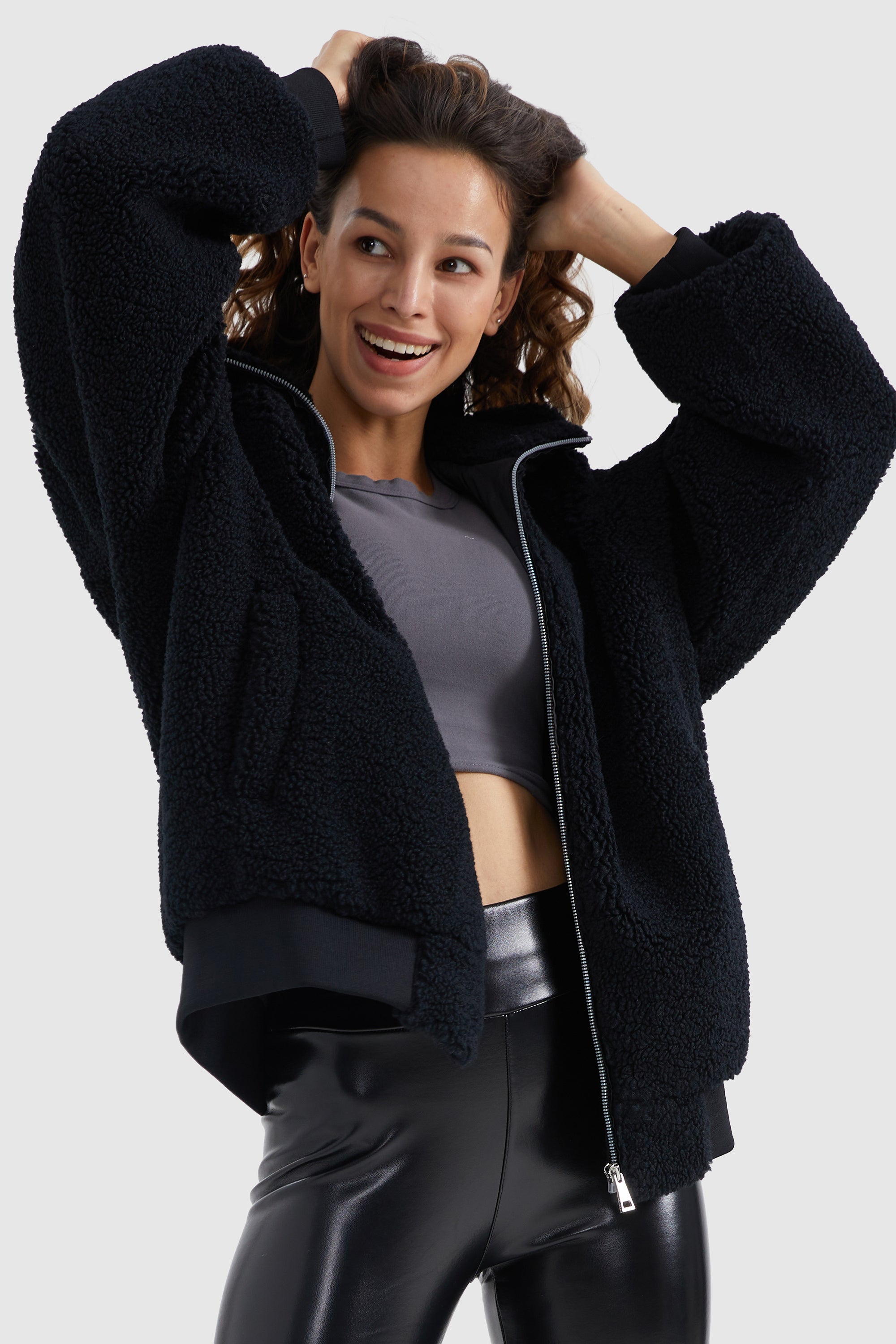 Orolay-Full-Zip Oversized Sherpa Fleece Jacket-#color_Night Sky