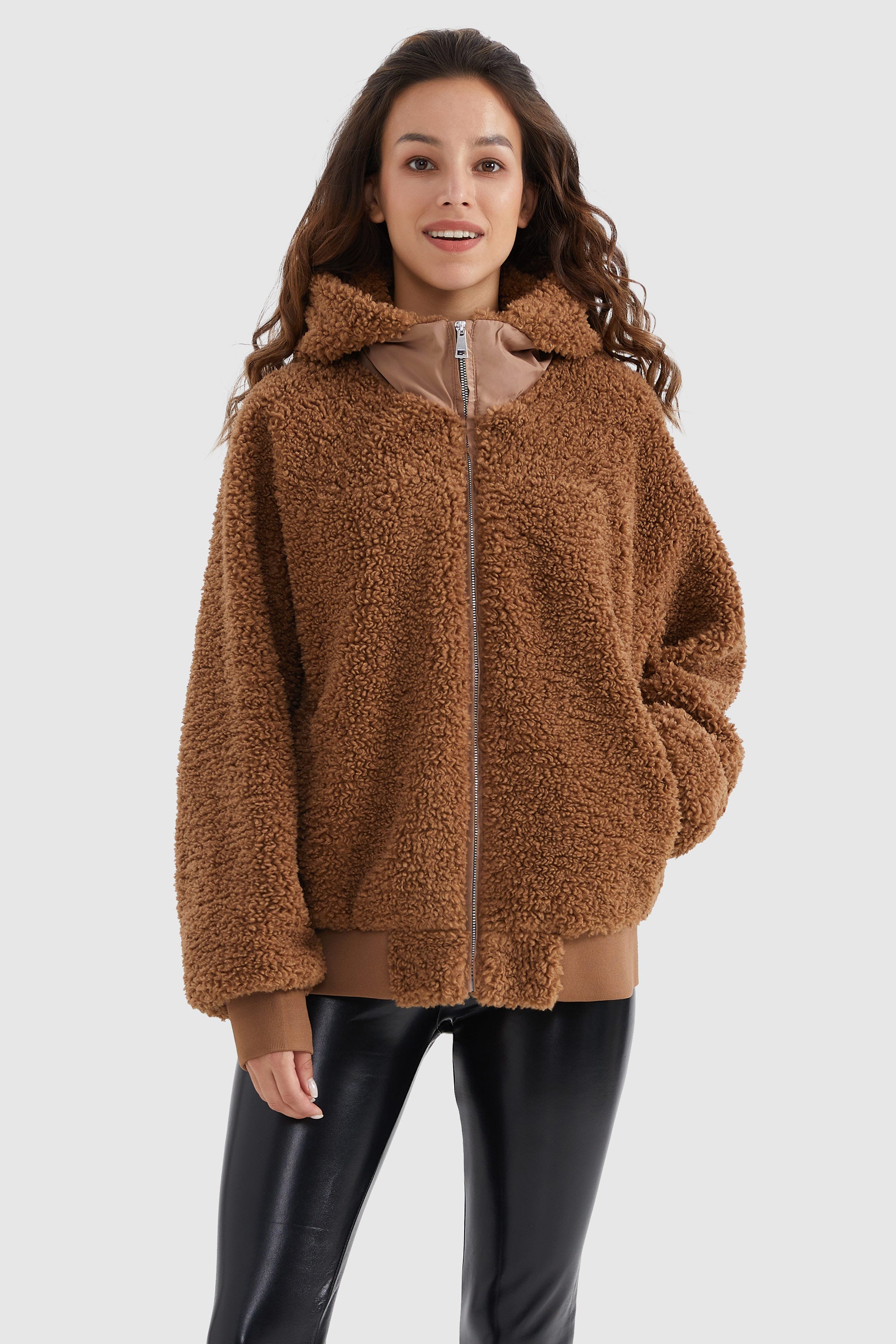 Oversized sherpa jacket with hood hotsell